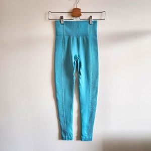 GYMSHARK I S Turquoise Compression Ribbed Workout Legging I 3/4 length